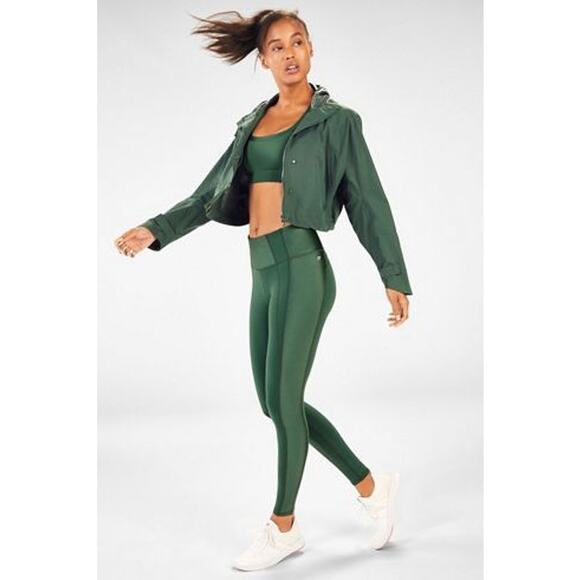 Fabletics Pants - Fabletics 3-pc Workout Set w/ Cropped Hooded Jacket Green Size XL